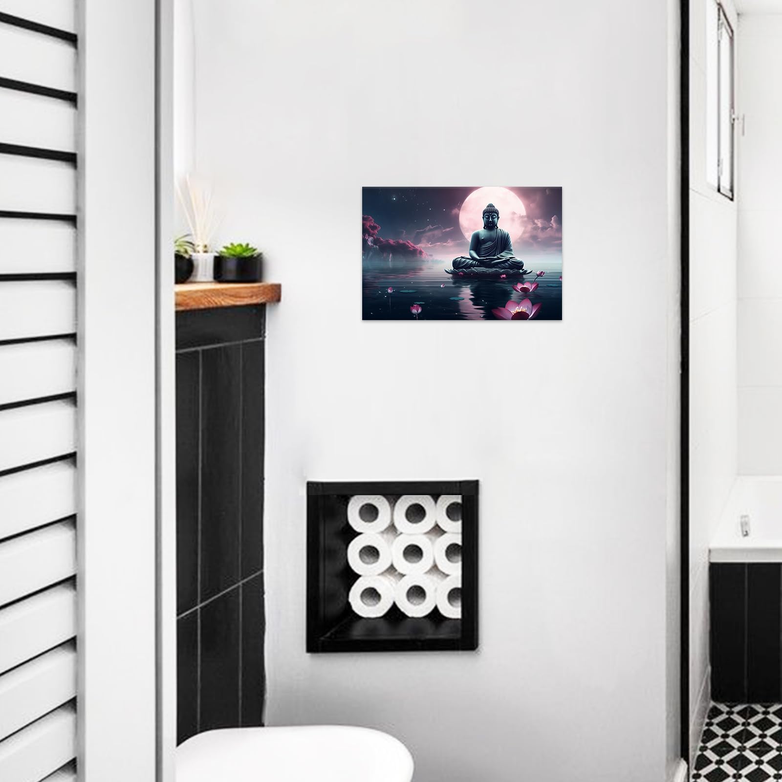 Jkevcbiax No Frame Zen Canvas Wall Art Buddha Painting With Lotus Flowers Pictures Spa Artwork Prints Meditation Yoga Room Buddhist(50X100cm/No Frame)