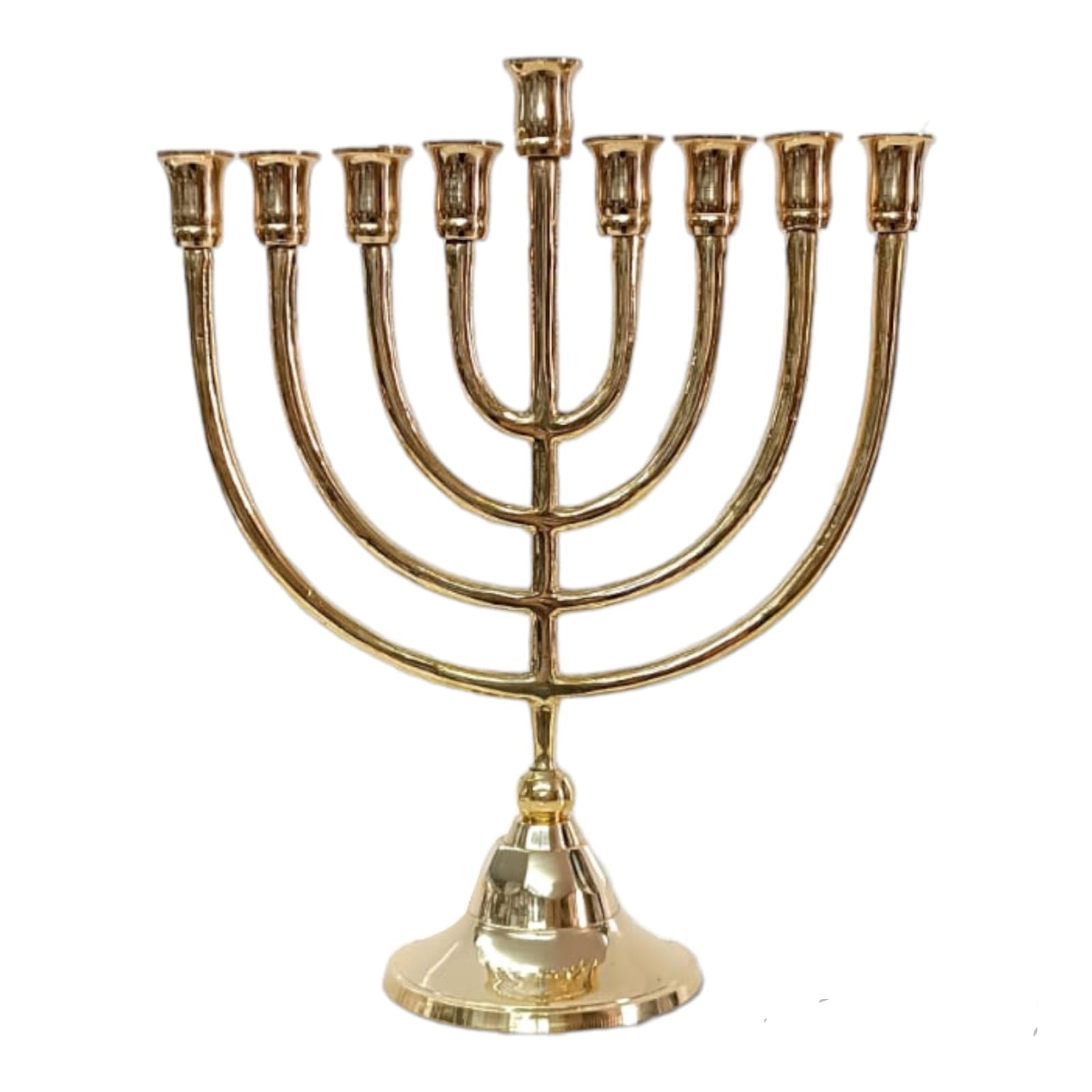 Hanukkah Hanukkia hanukkiahs Menorah pipes design 9 Branches Brass Chanukah Candle Holder size 9.5 inch (Gold)