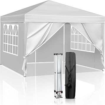 3m x 3m Ez Pop Up Canopy Tent with 4 SideWalls, Outdoor Gazebo Portable Instant Canopyfor Commercial Events, Party, Backyard BBQ, Camping, White