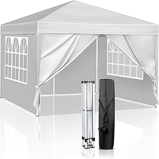 Pavillon 3x3 m,Faltpavillon,Wasserdicht Stabil Winterfest UV Schutz 50+,420D Oxford,Faltbar Höhenverstellbar,Partyzelt,Gartenzelt,Für Garten Camping,Outdoor,Weiß,4 Seitenteilen