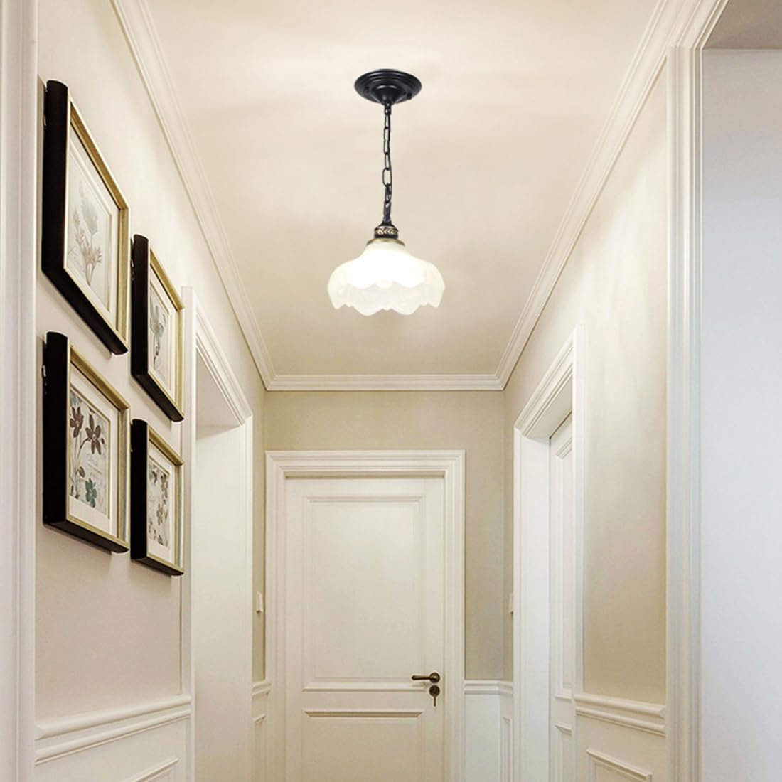 E27 Hängeleuchte Retro Rustikal Eingang Diele Lampe LED Weißes Licht Vintage Antik Esszimmer Pendellampe Kreativ Blumen-Design Weiß Glas-schirm Kronleuchter für Küche Wohnzimmer Büro Balkon Bar, Ø22cm