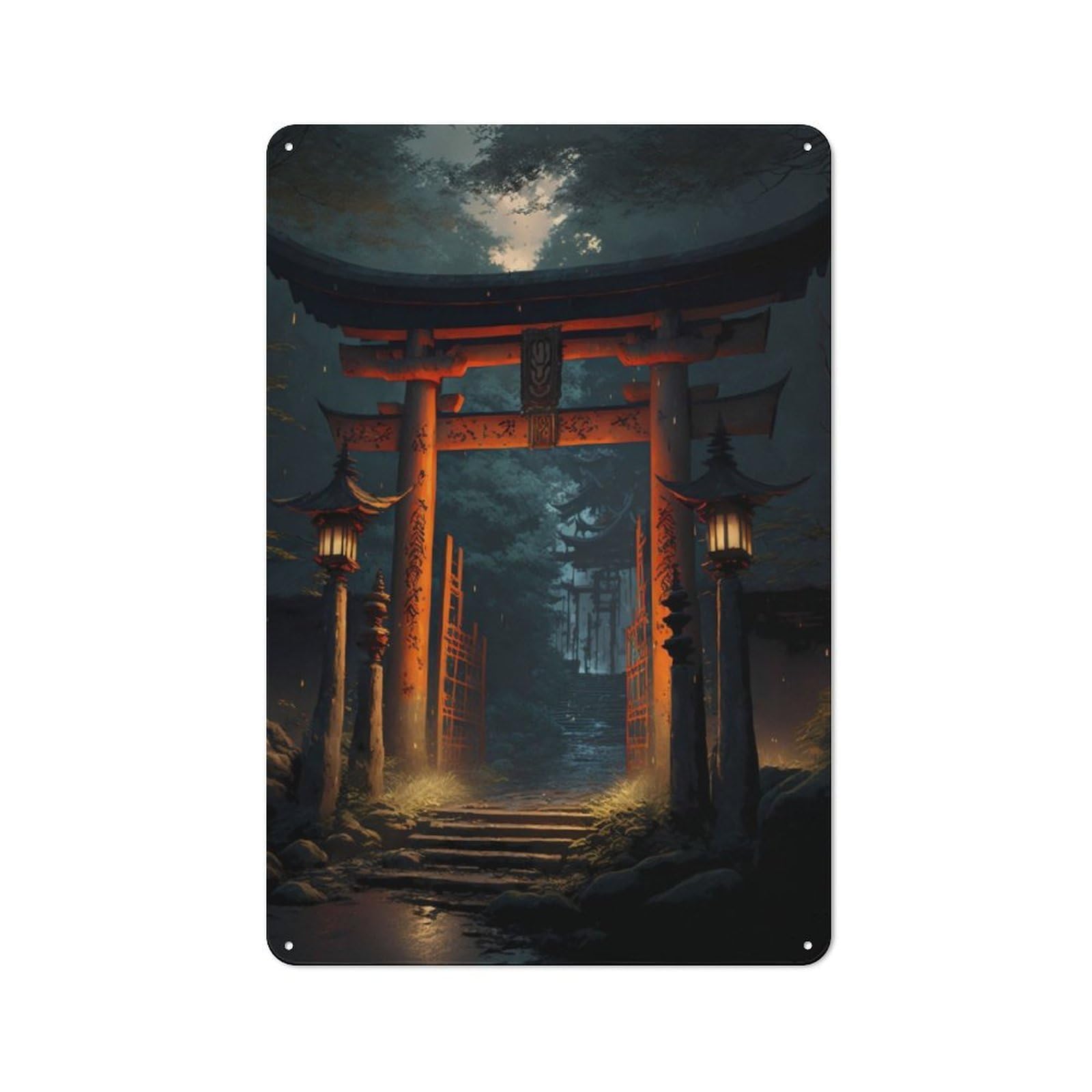 Junmoney Japan Torii Gate Vintage Tin Sign 30X20cm For Guest Room Or Hallway, Suited To Home Decor Collectors