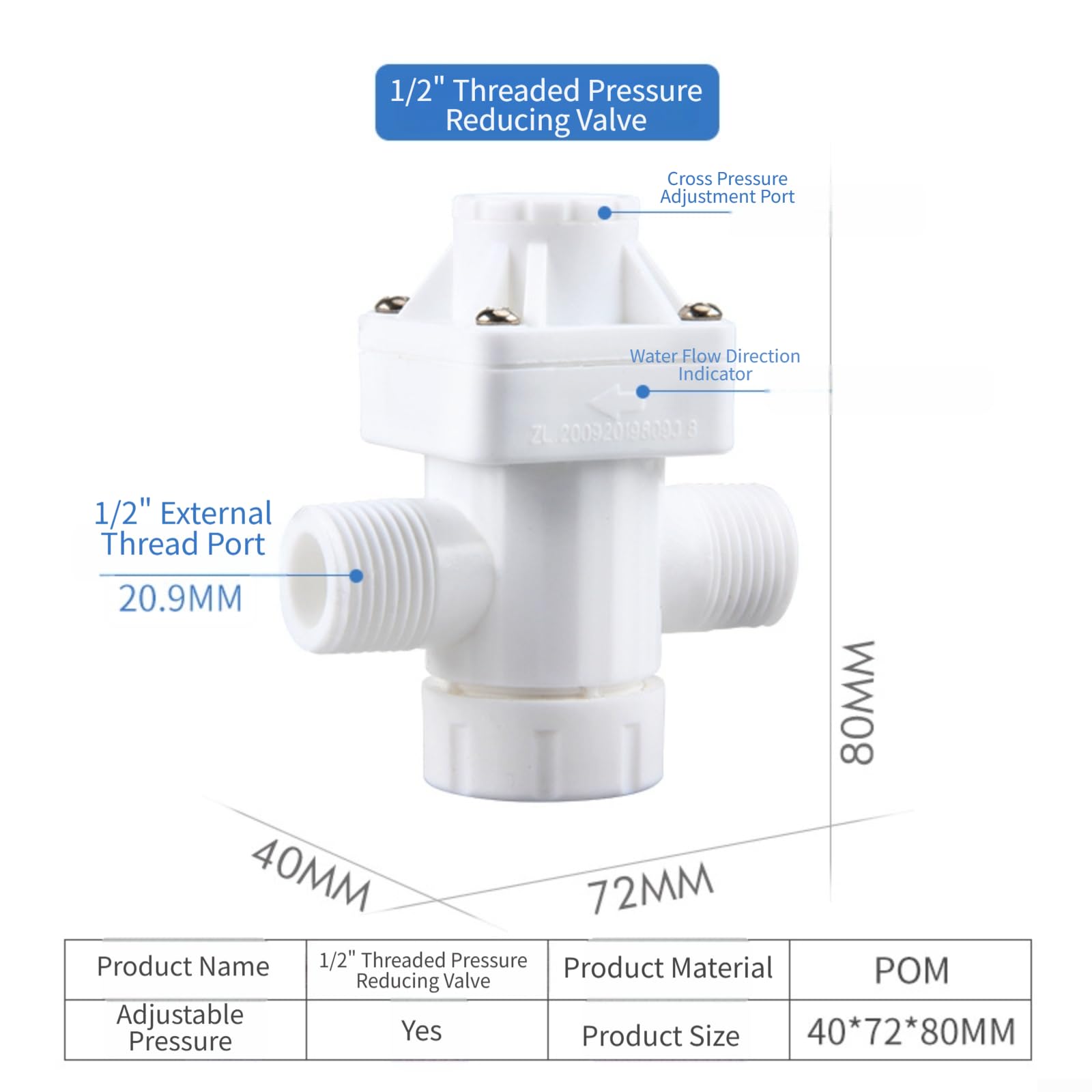 Válvula Reductora de Presión para Purificadores de Agua DN15 1/2" para latón Regulador Flujo Estable(4 points)