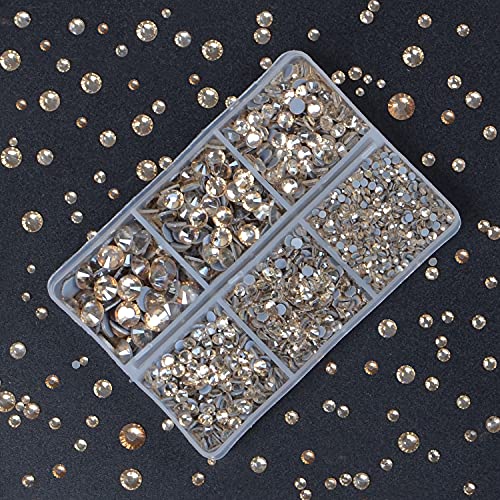 4000Pcs Mixed Size Hot Fix Round Crystals Gems Glass Stones Hotfix Flat Back Rhinestones (Light Champagne) #TOP4