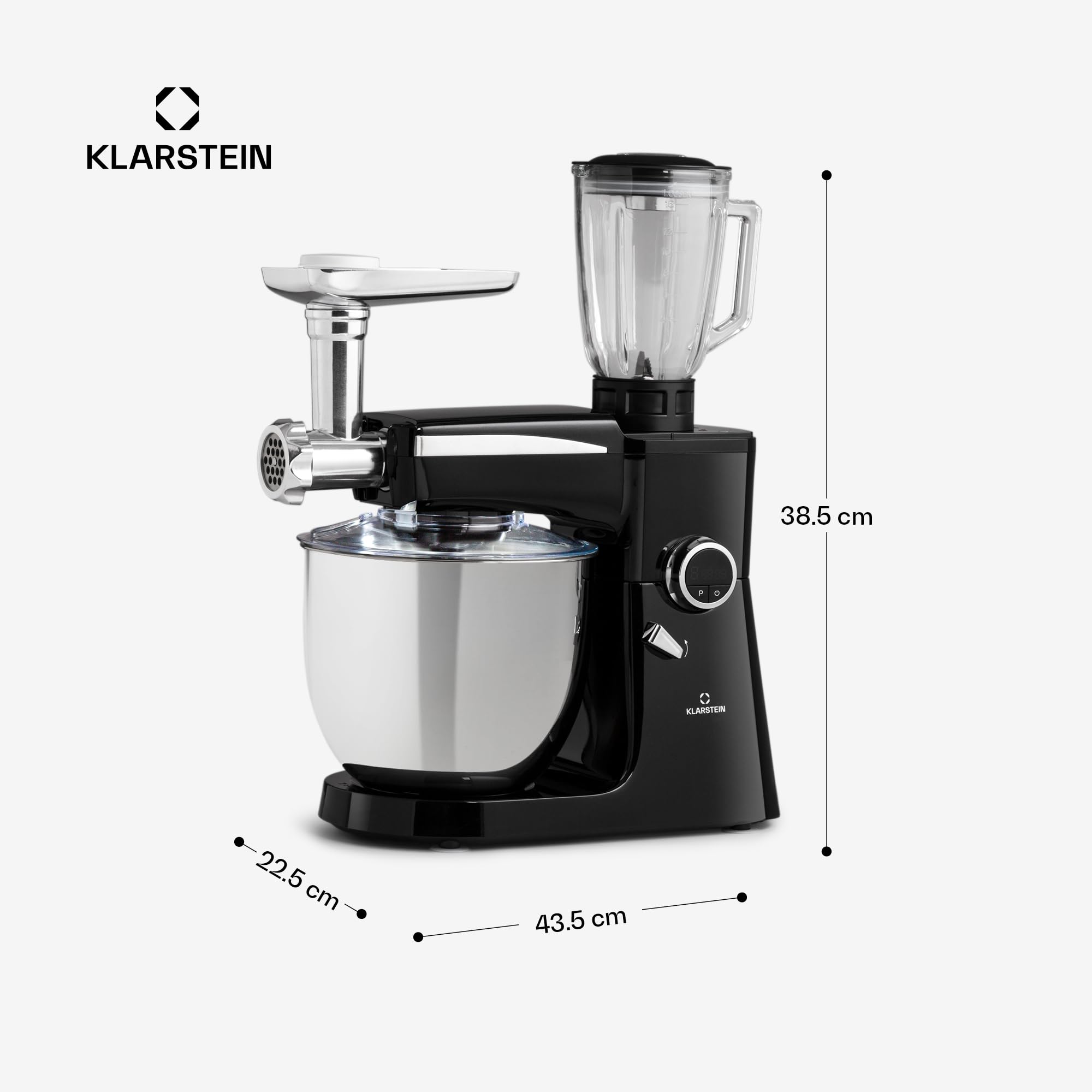 Klarstein Robot kuchenny, uniwersalny robot kuchenny, 3 w 1, mikser i miksery, maszyna do robienia ciasta z maszynką do mięsa, robot kuchenny, maszyna do ugniatania ciasta, miska 10 l, 2000 W