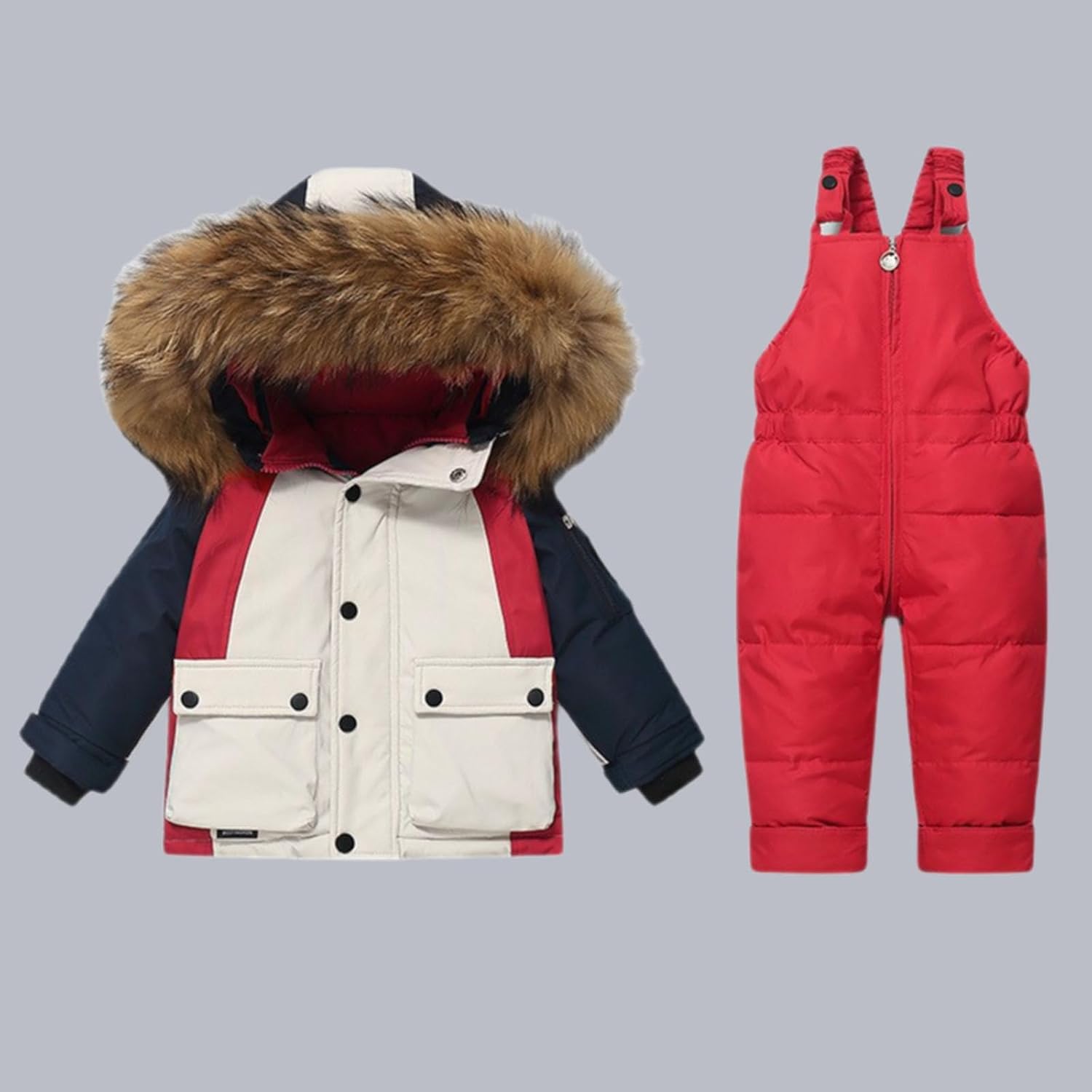 2 Piece Snowsuit Set for Boys Girls Waterproof Windproof Jacket and Skibib Pants Thermal Winter Ski Suit for Kids 1-5Y