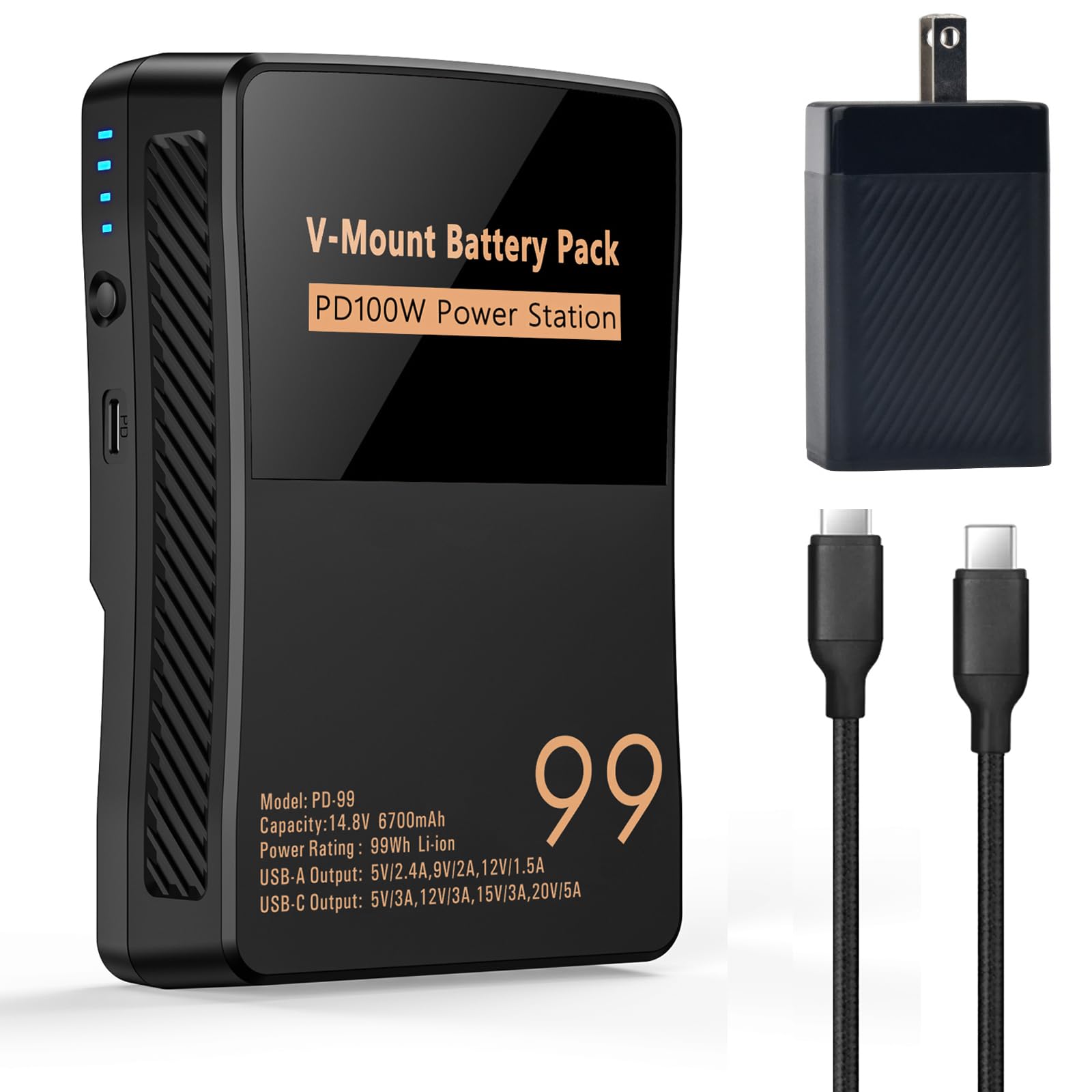Tectra V Mount Battery & PD 65W Charger, 99Wh/6700mAh mini V-Mount V-Lock Battery with PD 100W USB-C Fast Charging, with D-TAP, USB-A for Camera, Camcorder, Video Light, Monitor