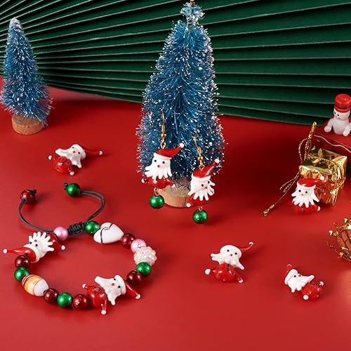 Vista 19 de 1 hebra/25 cuentas de cristal de Navidad 3D hechas a mano para Navidad, joyería temática de Navidad, collares, aretes, llaveros, fabricación y Guante