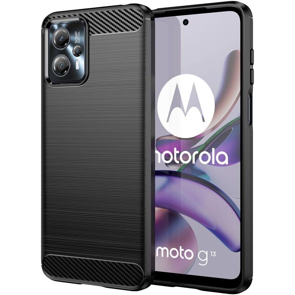 Image of NPRC Hybrid Ultra Slim Protective Case TPU Non-Slip Carbon Fiber Texture Shockproof Case Cover for Moto G13 - Black