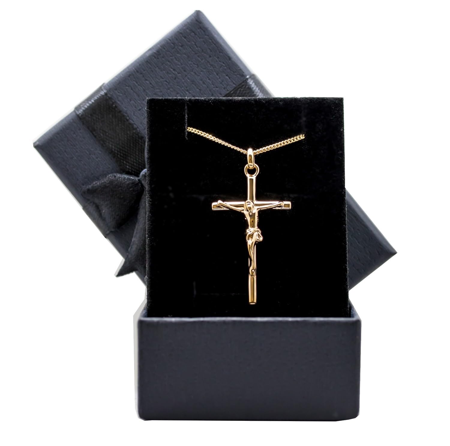 Collier homme | Croix ronde chrétienne Jesus | en plaqué Or authentique | ensemble pendentif avec chaine 50cm | boite cadeau pour homme ado | pour communion anniversaire