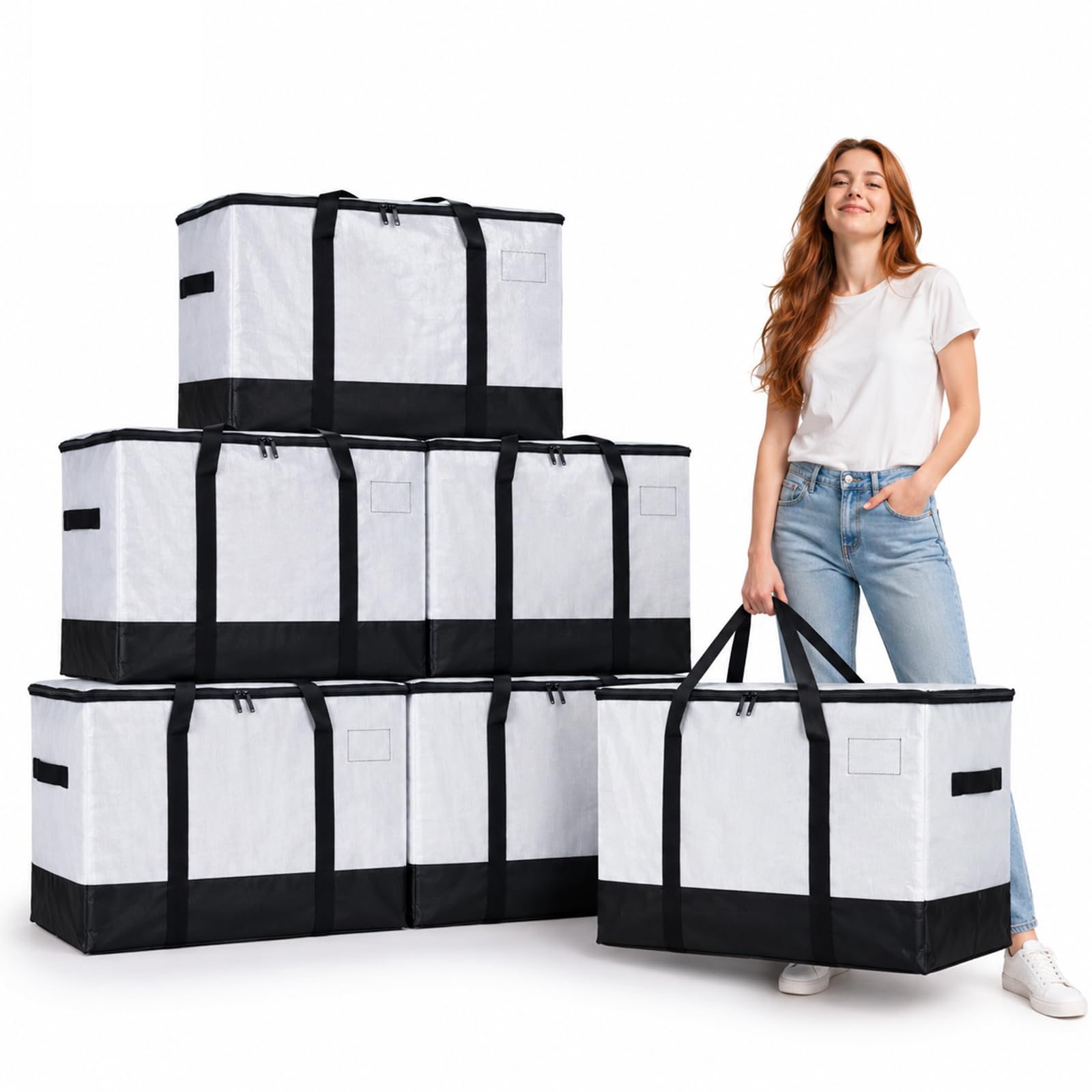 6-Pack Extra Schwere Duty-Große Umzugstaschen mit starkem Reißverschluss und komfortablen Griffen, robuste und langlebige Kleidungsaufbewahrungstaschen,Blaue Verpackungskisten für College-Zubehör
