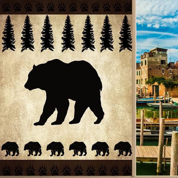 Black Bear Forest Silhouettes Window Film Vintage West Country Farmhouse Wildlife Bearstained Glass Window Film,Playroom Window Film,Nursery Window Film 35.4Wx78.7L-Inch X1Pcs