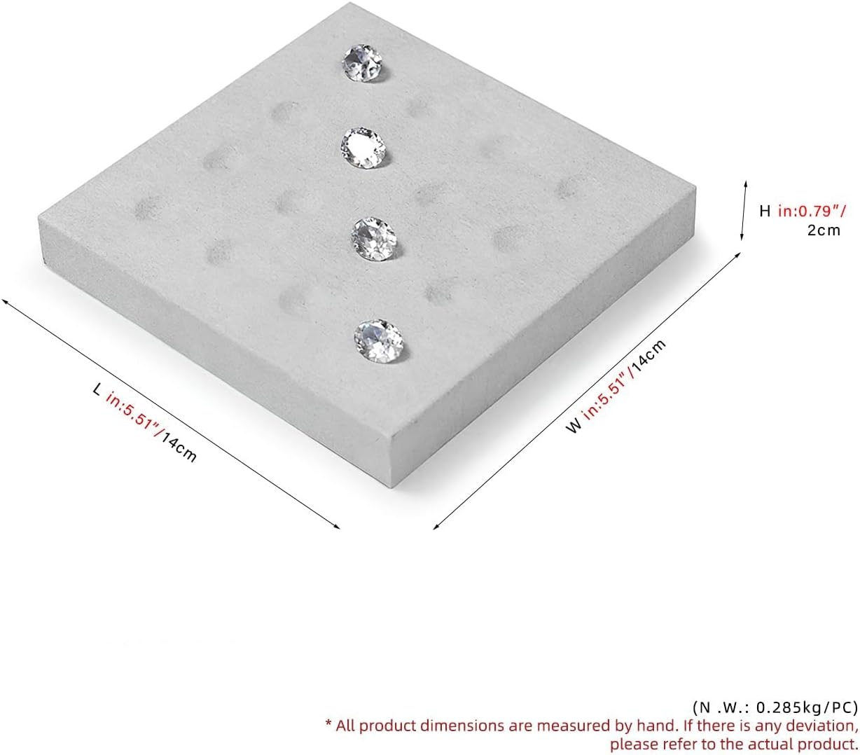 Microfiber Diamonds Gemstones Jewelry Display Organize Tray Crystal Beads Holder for Stones Display Organizer Showcase(Gray)