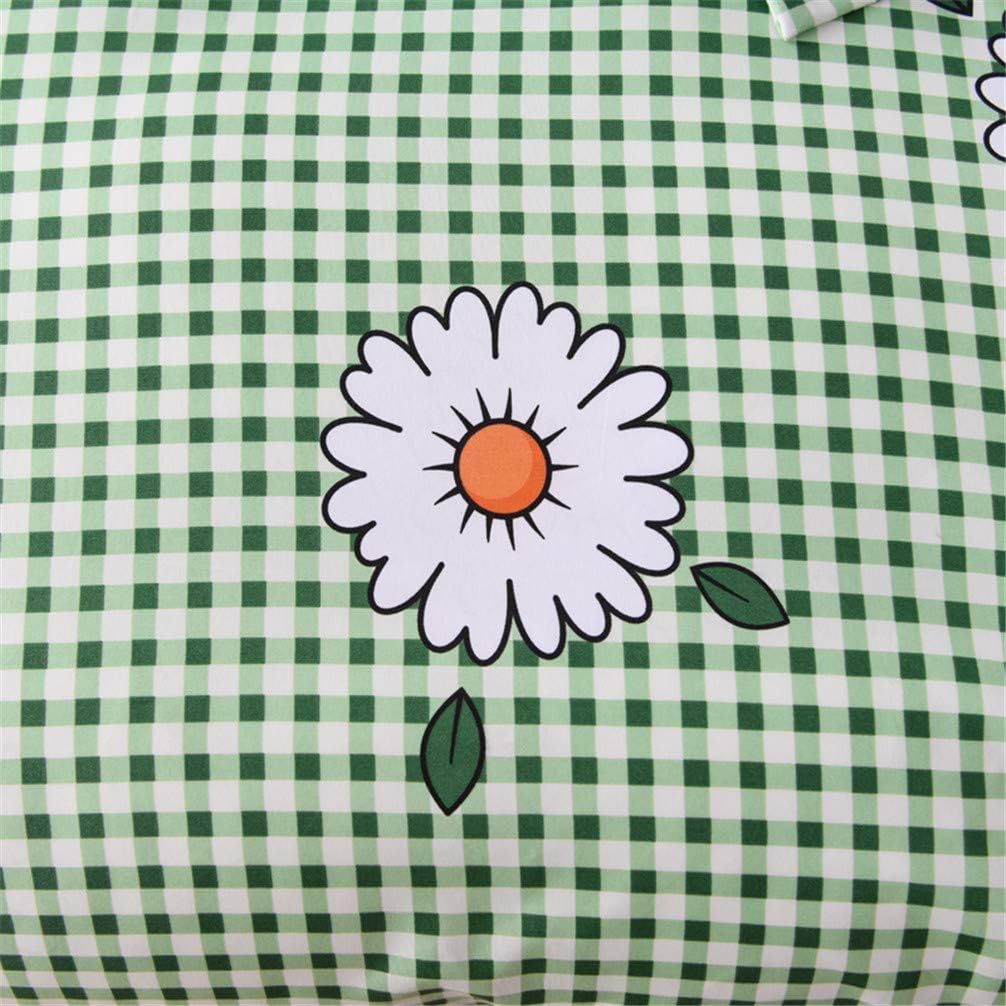 Sookie Cartoon Reversible 3PCs Small Daisy Lattice Bedding Set for Kids Children Teenagers Girls(1 Duvet Cover+2 Pillowcases) Soft Comforter Cover with 4 Corner Ties -Twin, Light Green