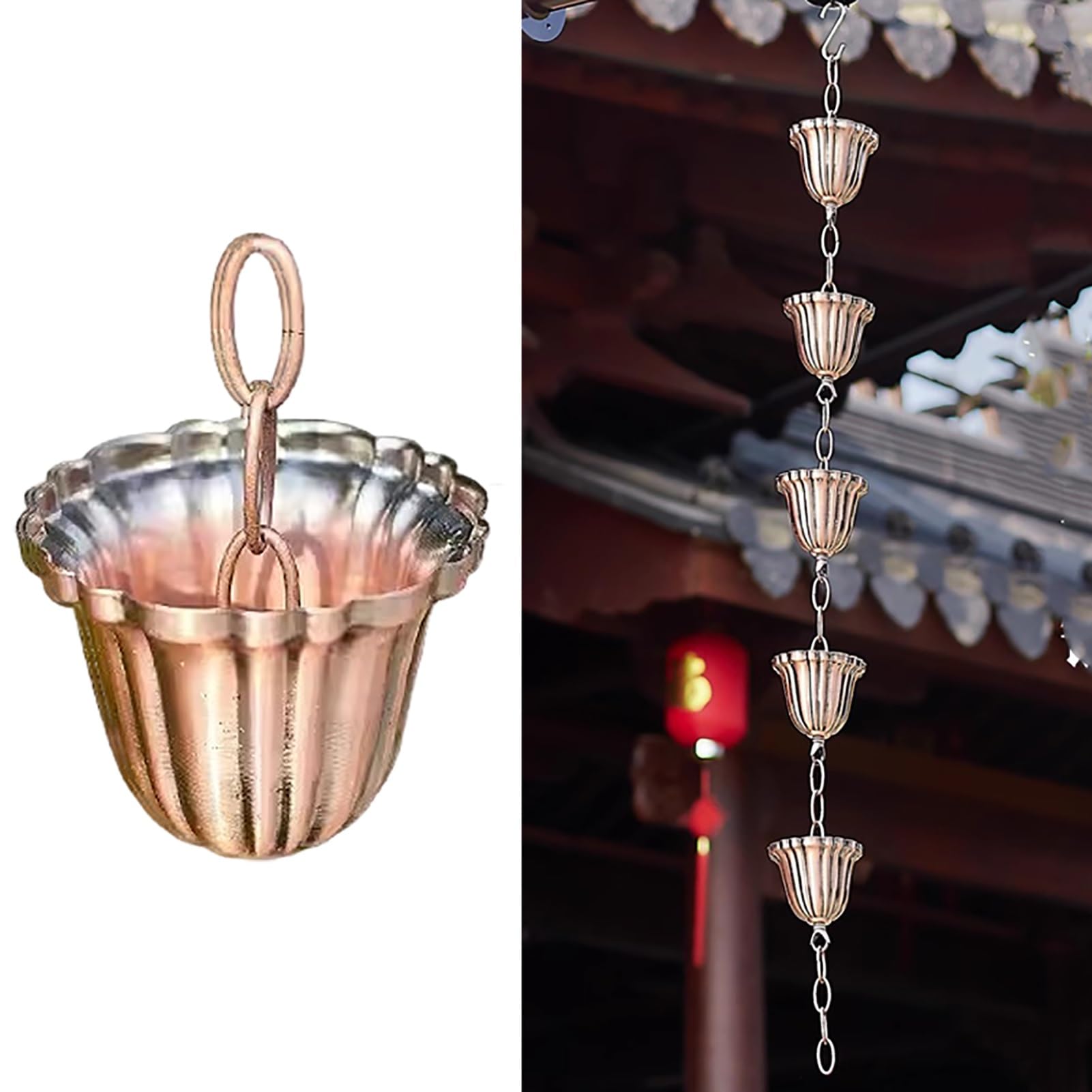 Chaîne de Drainage de Pluie pour Jardin, décoration en métal pour pergola, Carillon éolien Fonctionnel, Attrape-Pluie, 3,3/5/6,5/8/8,5/10/12 Pieds (Taille : 300 cm (10 Pieds))