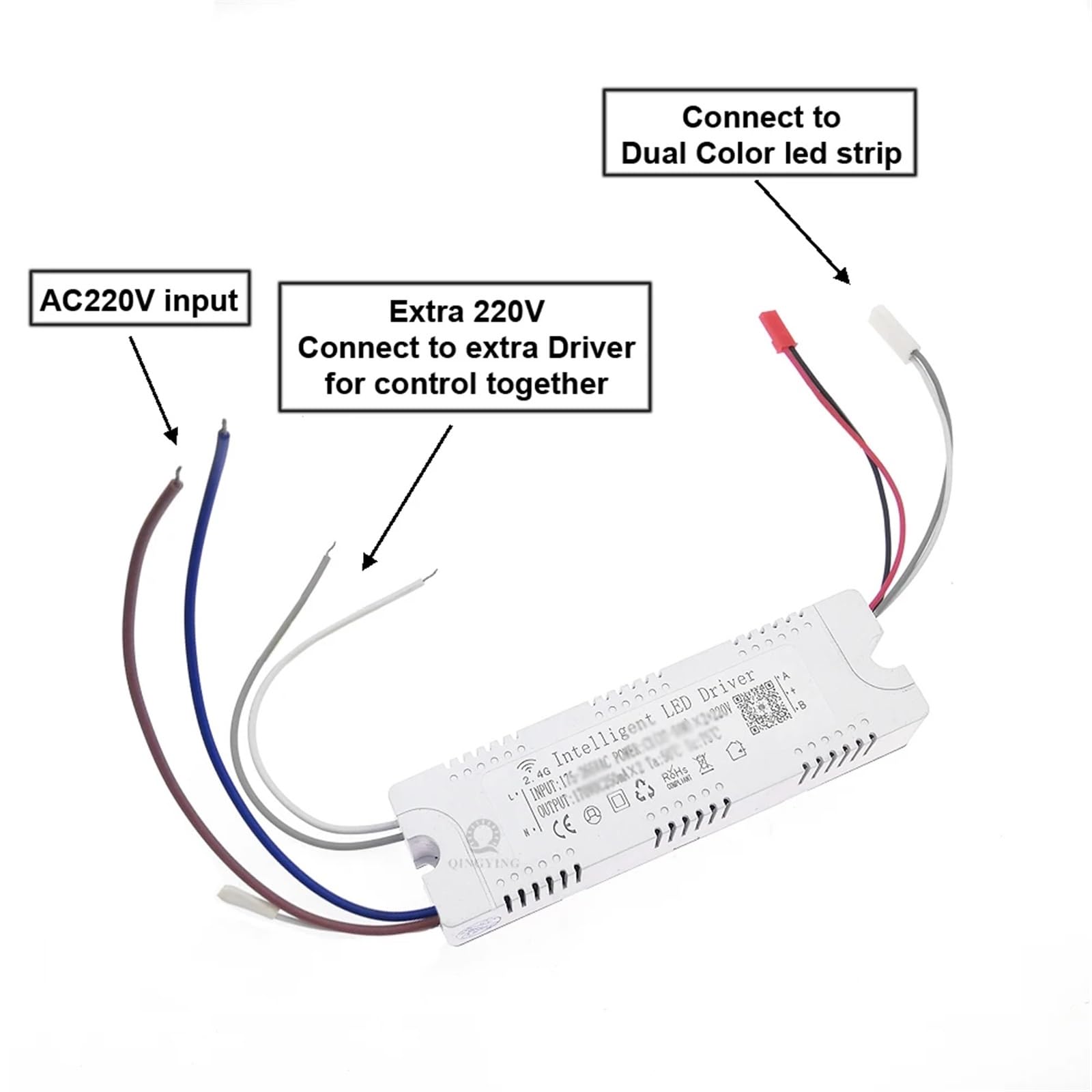 1-5 sztuk 2.4G Inteligentny kontroler LED 37-60Wx2 + 220V ze zdalną aplikacją i kontrolą ściemniania kolor zmienna lampa (1PCS-WITH EXTRA 220V)