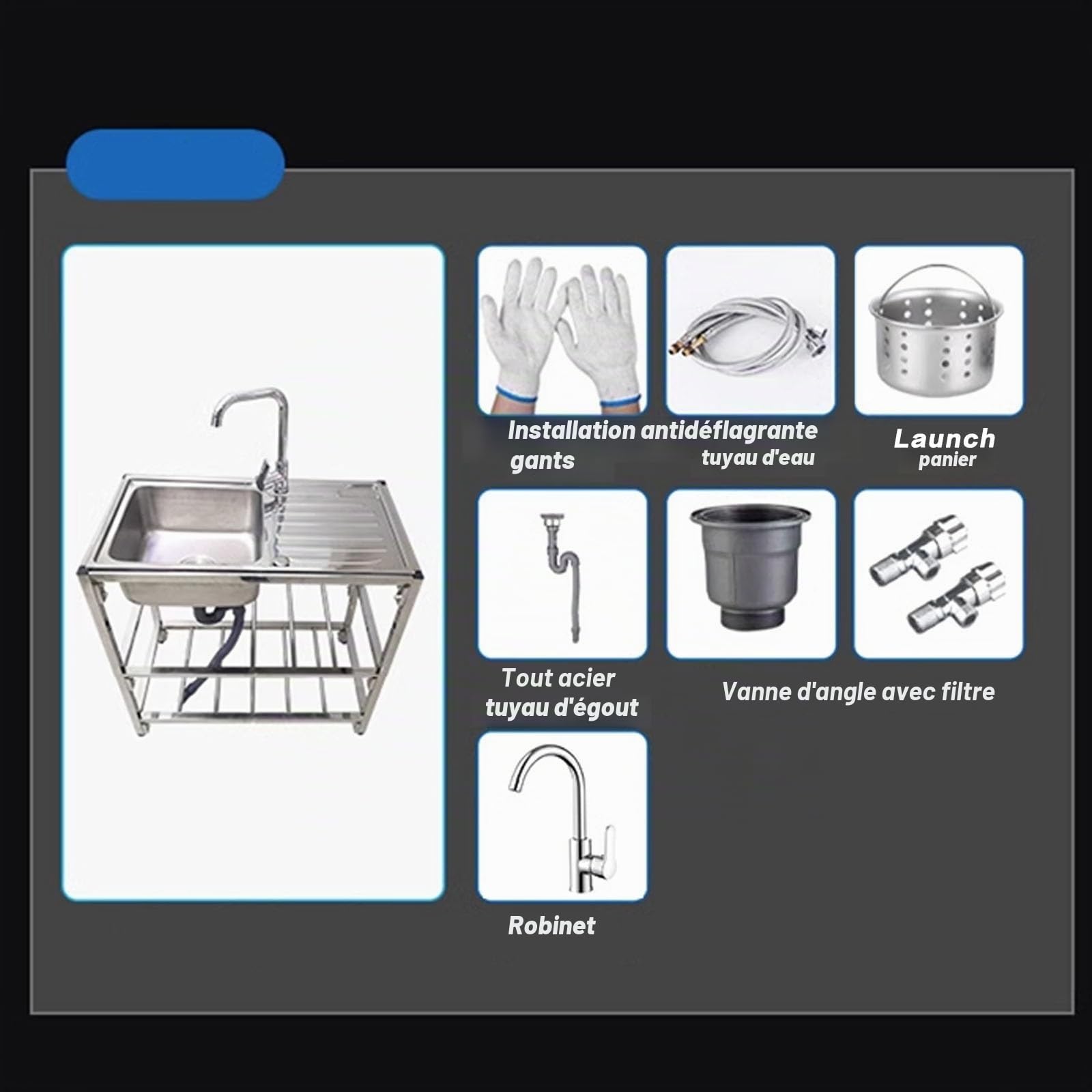Kitchen Sink Freestanding Commercial Sink Kitchen Sink 1 Bin With Operating Platform Commercial Hand Wash Station Single Bowl With Sink Kit Drainer For Garage, Laundry Room