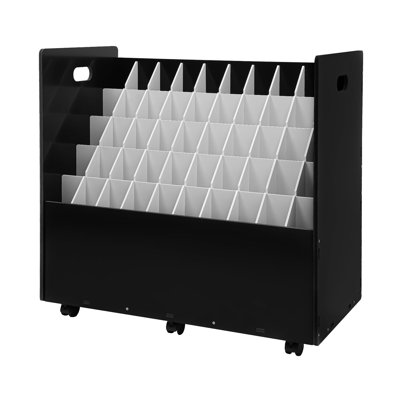 Organizador de Literatura, Organizador de Planos, Carrito de Archivos móvil, Soporte para Documentos con Ruedas (Negro, 50 Ranuras)