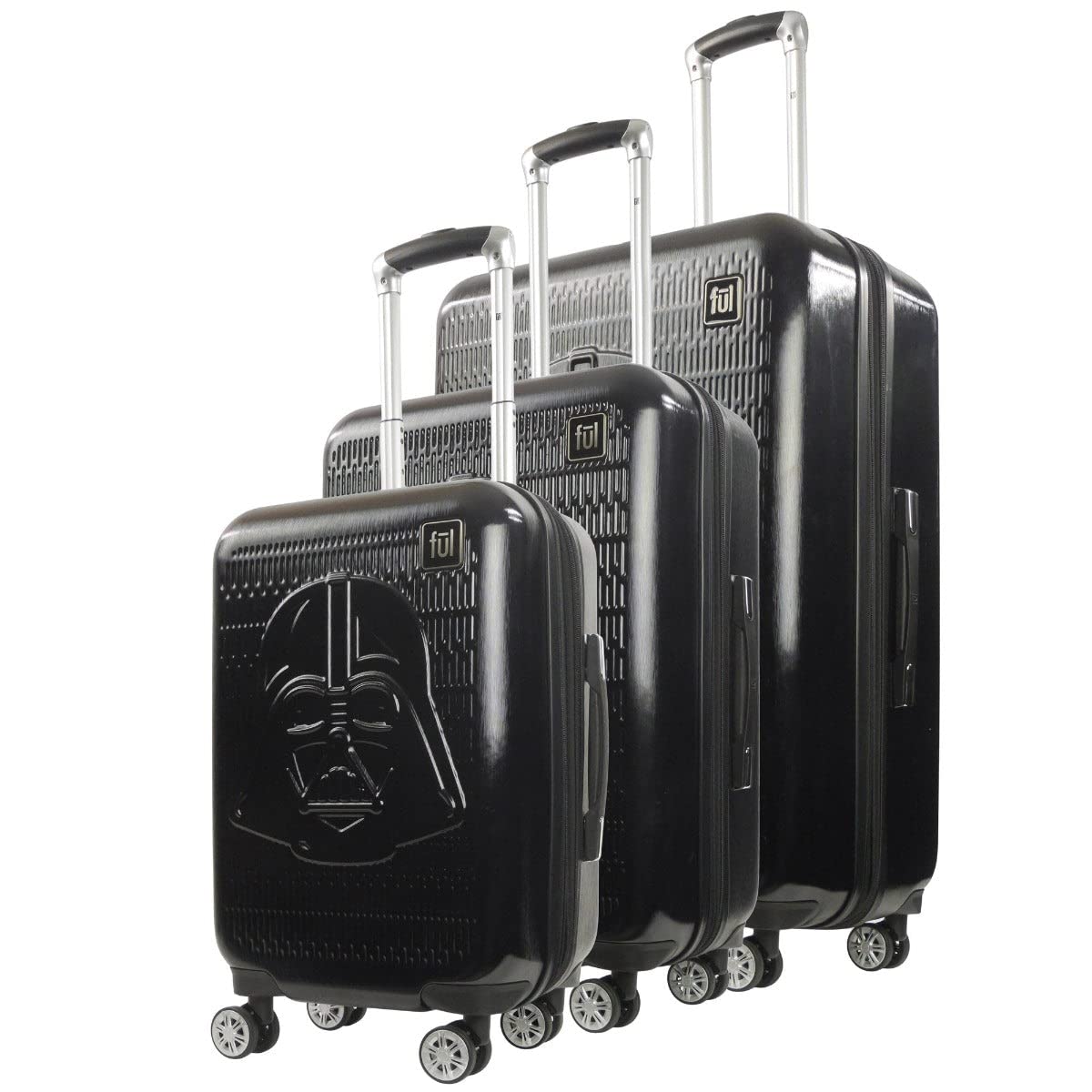 FUL Star Wars Darth Vader Rolling Luggage, Embossed Hardshell Suitcase with Spinner Wheels, Black, 3 Piece Set, Star Wars Darth Vader Rolling Luggage, Embossed Hardsheel Suitcase With Wheels