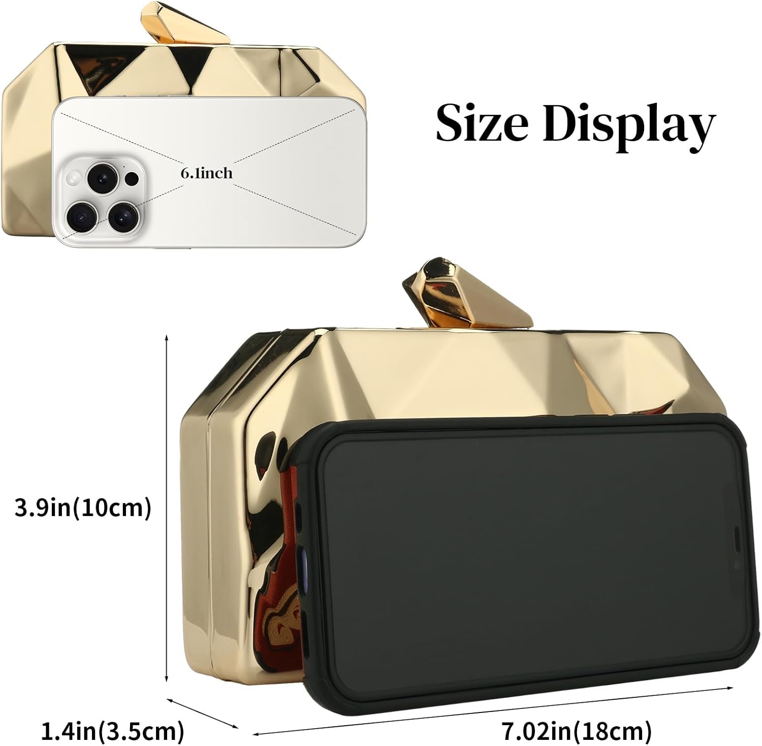 Simcat Women Geometric Lattice Pattern Metal Evening Bag Bridal Prom Crossbody Bag Party Clutch Wedding Purse with Chain - Image 5