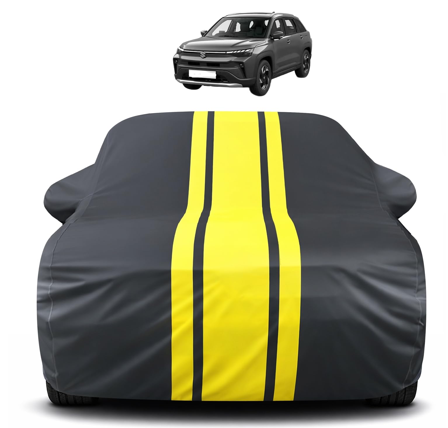 auto hub car cover compatible with maruti victoris with mirror pocket, soft cotton lining, victoris car cover waterproof - yellow-black