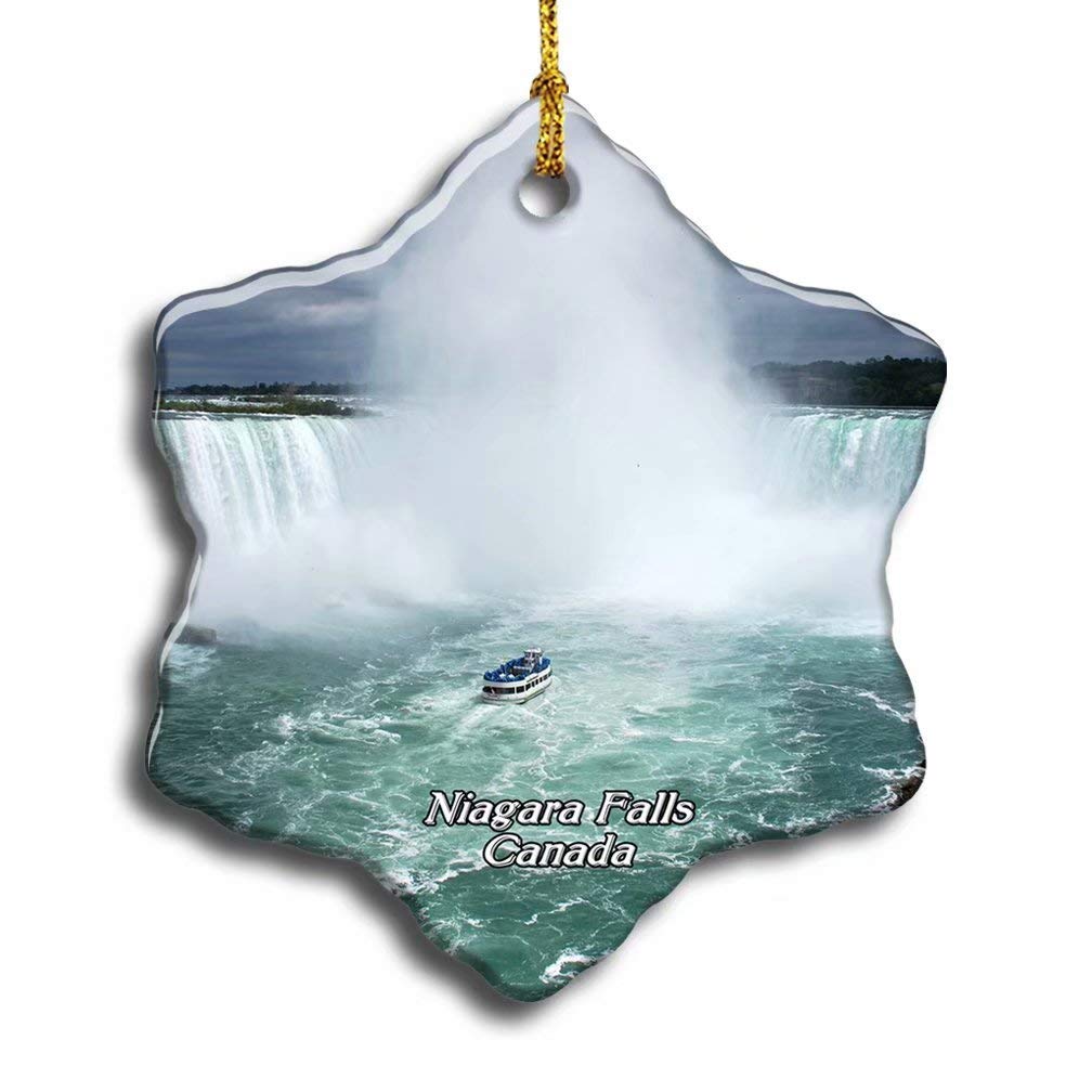 Umsufa Canada Niagara Falls Christmas Ceramic Ornament Xmas Tree Decor Souvenirs Double Sided Snowflake Porcelain Home Gifts