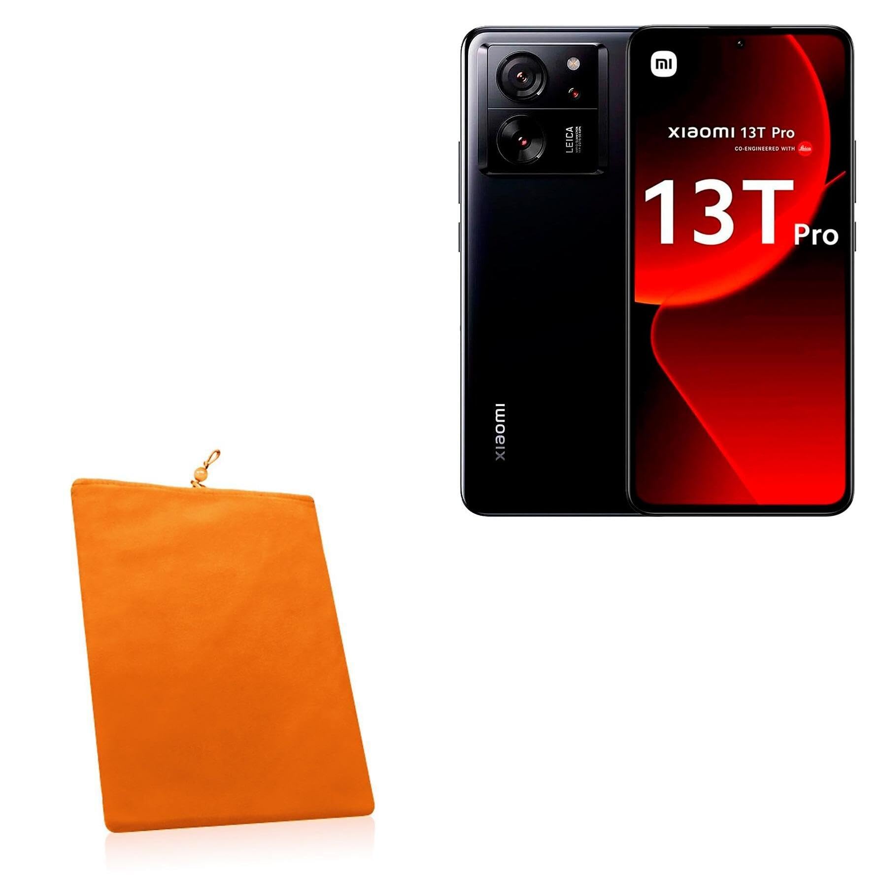 BoxWave Case Compatible with Xiaomi 13T Pro - Velvet Pouch, Soft Velour Fabric Bag Sleeve with Drawstring - Bold Orange
