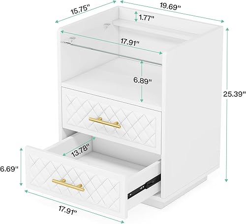 Miniatura 2 de Tribesigns Mesita de noche con 2 cajones, mesa auxiliar con luces LED y estante de almacenamiento, mesa auxiliar moderna para dormitorio, sala de