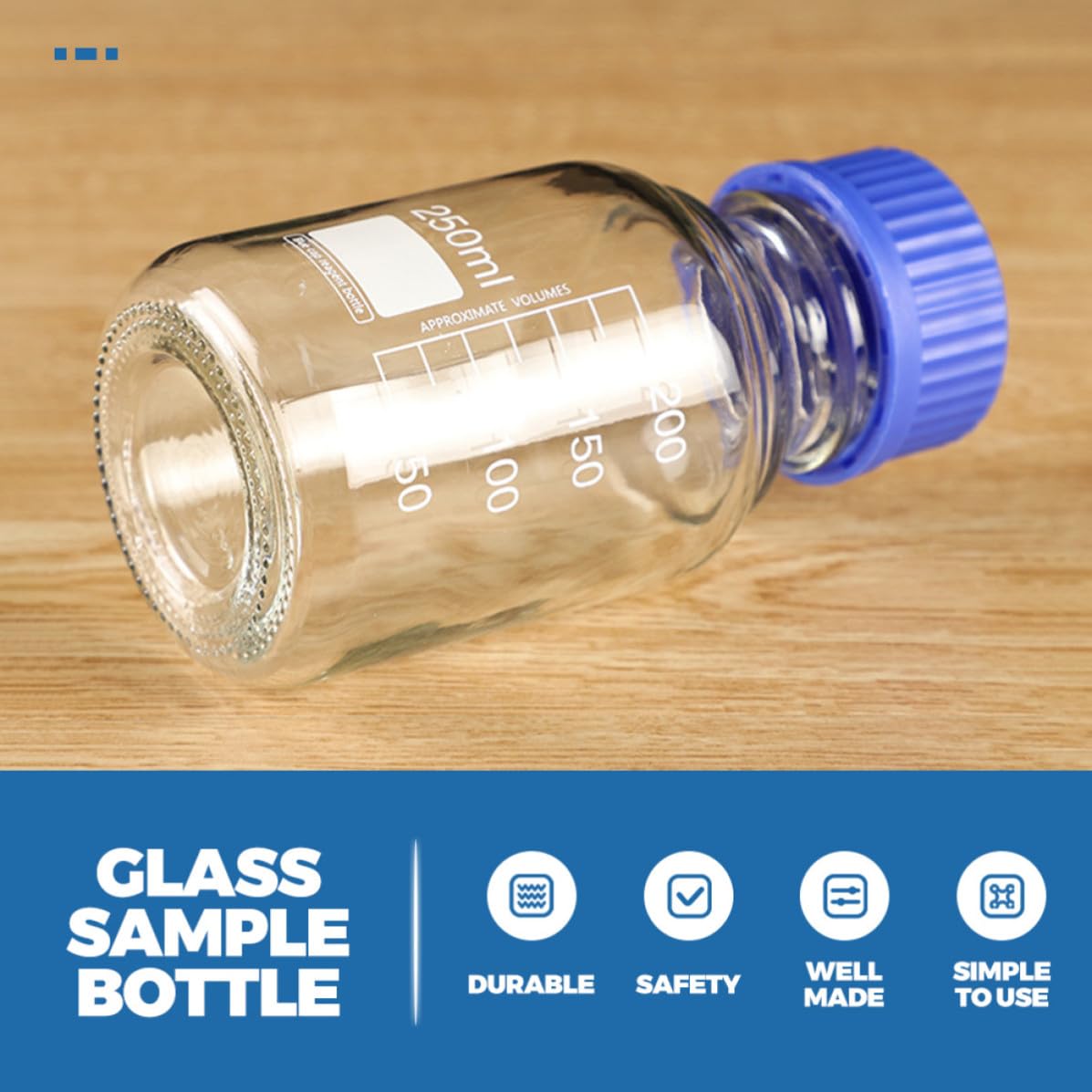 EXCEART 3 Piezas Botella de Muestra de Laboratorio de Vidrio 250ml Tapón Hermético y Resistencia a Caídas para Uso en Laboratorios y Aplicaciones Químicas