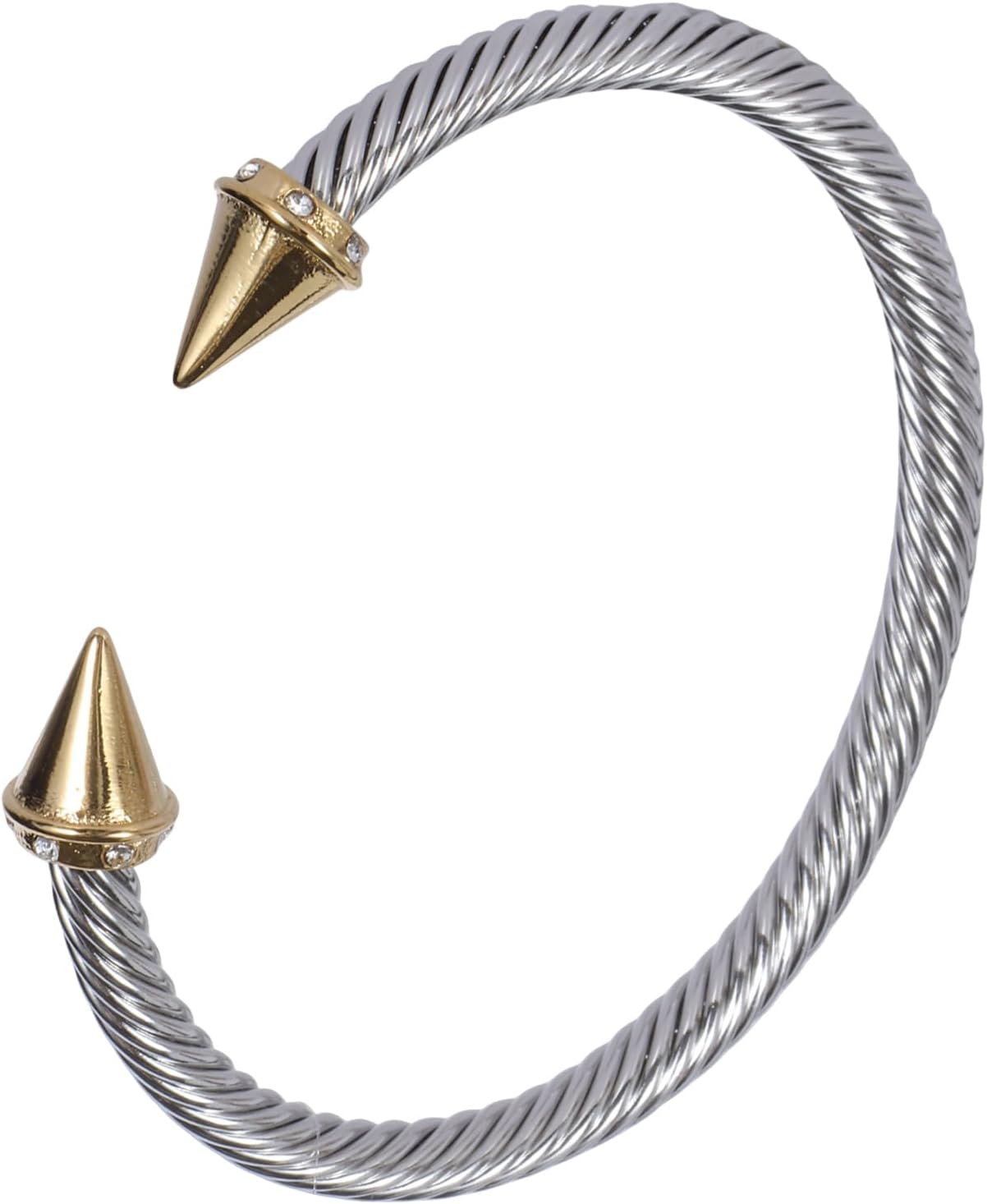 Elegant Silver Alloy Cuff Bracelet with Zirconia Crystals - Adjustable 4mm Twisted Cable Wire Design, Bullet Style for Women