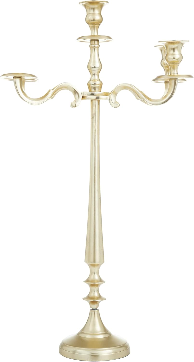Deco 79 Aluminum Metal Tapered 5 Plate Candelabra, 13" x 13" x 24", Gold