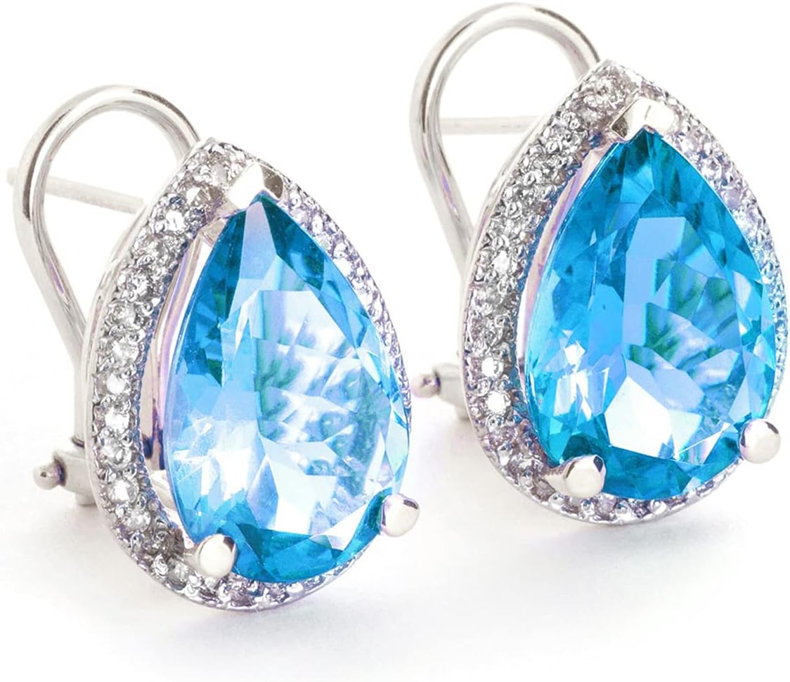 9.32 Carat 14K Solid White Gold French Clips Earrings Diamond Blue Topaz - Image 2