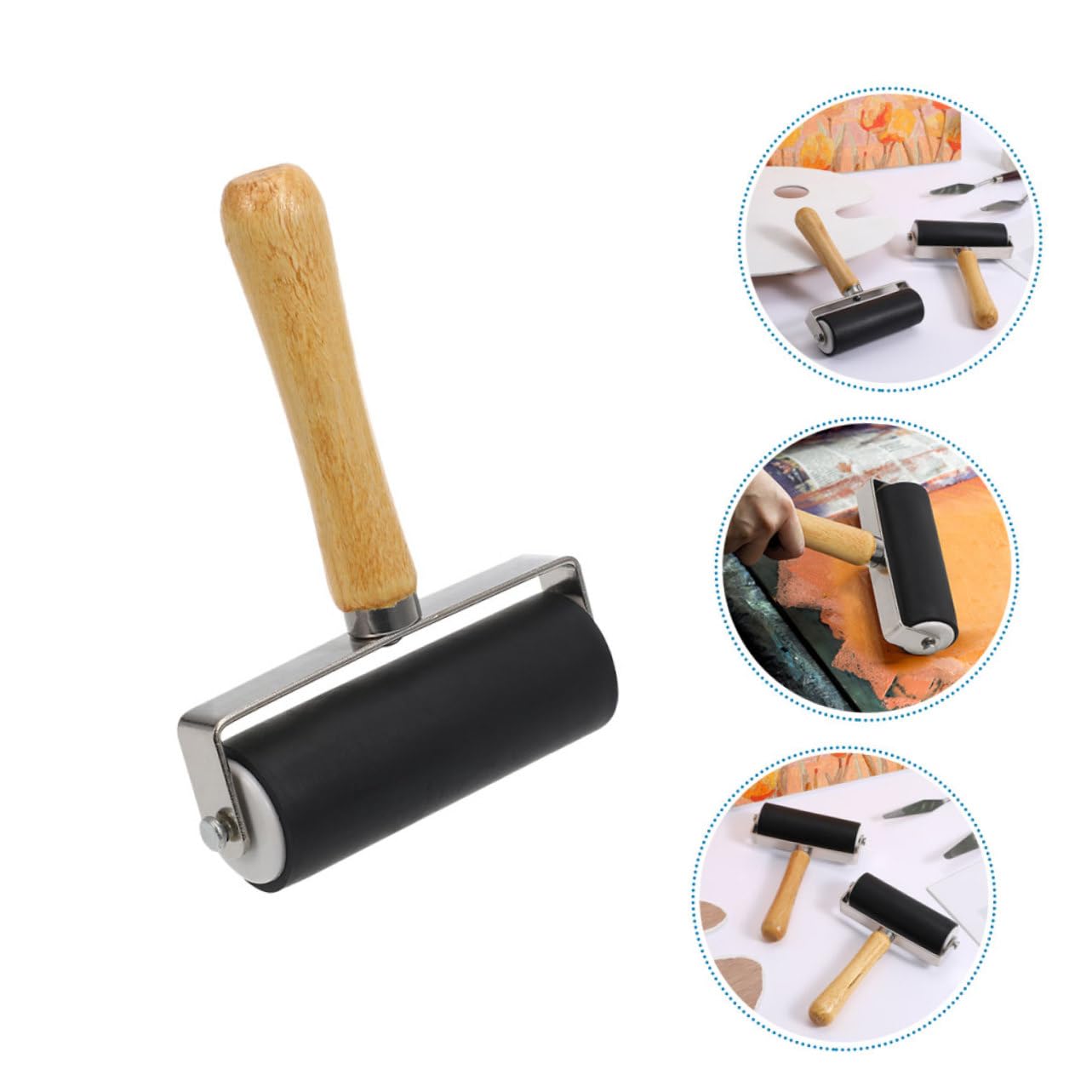 Kunststoff Druckwalzen 10cm 4 Stück mit Holzgriff Komfortabel und Einfach zu Lagern Leichte Malerrolle Schwarz für Bastelarbeiten und Druckgrafik
