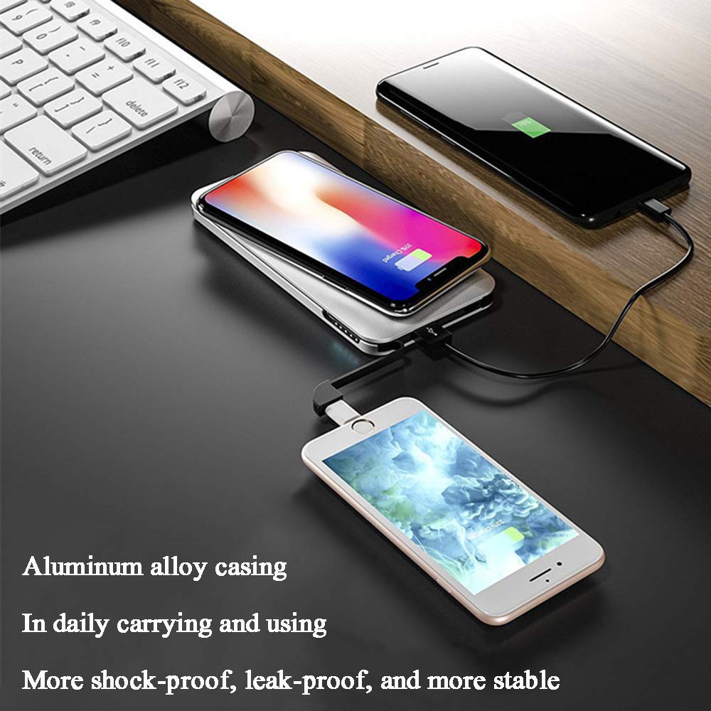 Cargador Móvil Portátil Batería Externa 10000mAh Cargador Inalámbrico Rápido Power Bank con 3 Puertos y 2 Portátil Entrada Wireless Charger para Android Phones, Smartphones