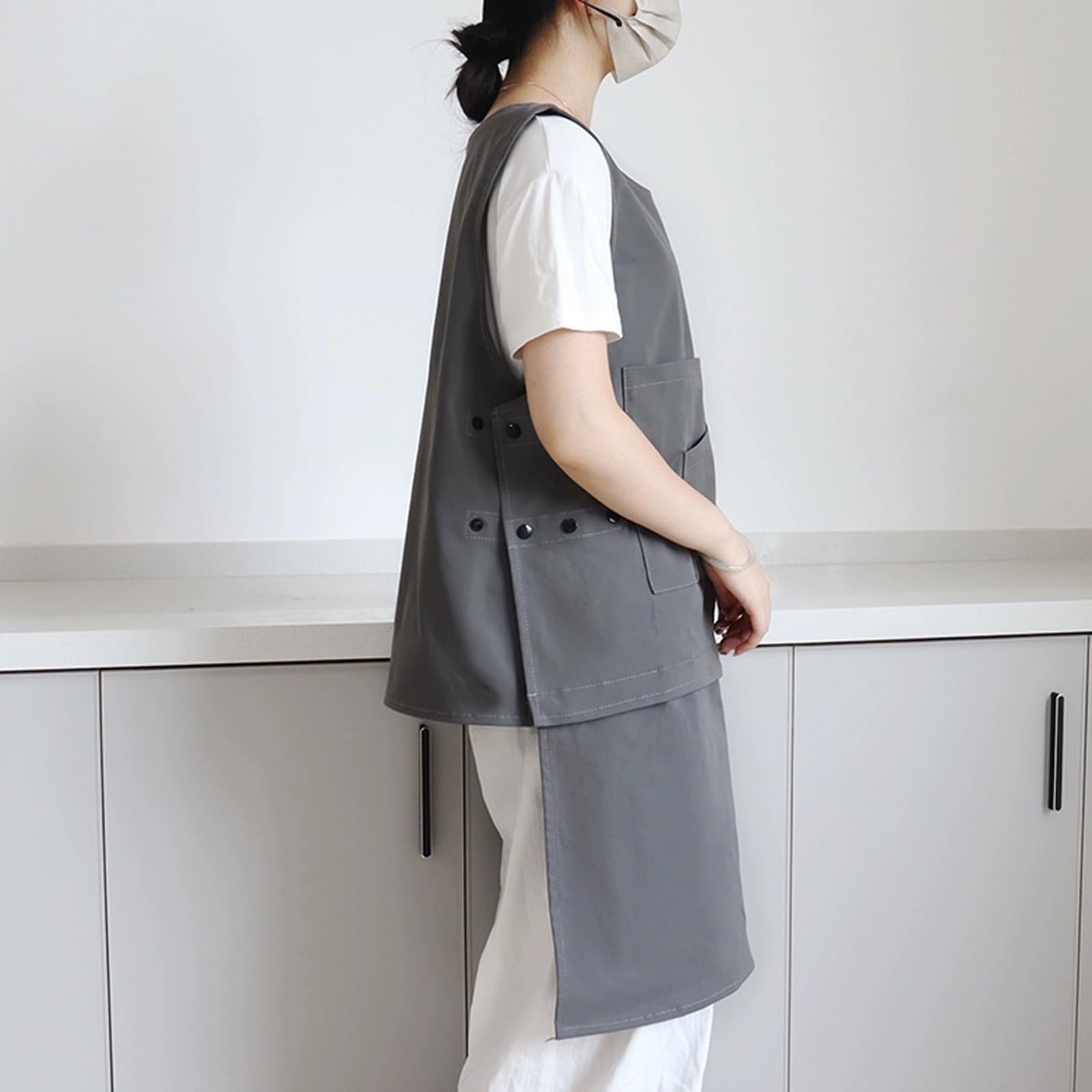 Tabliers Toile, Tablier Cuisine De Homme Femme, Tablier Nettoyage Réglable Tabliers De Travail avec Poches Grey,One Size