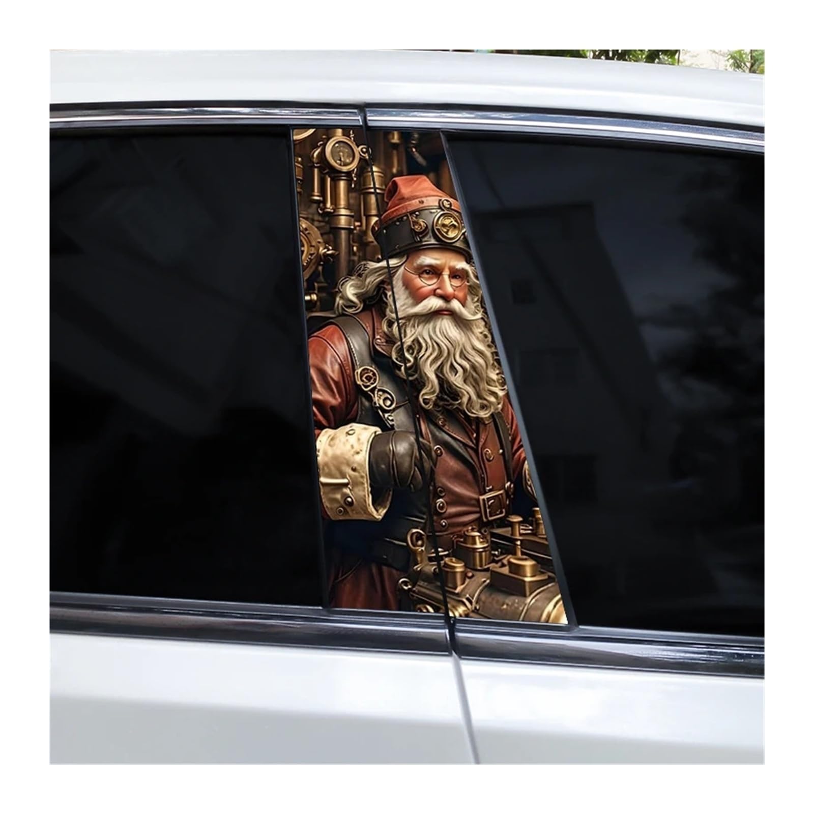 Car Side Decals 2pcs Christmas Kind Interesting Santa Claus Car B-Pillar Sticker Sunscreen Cover Scratches Center Column Decal(Style O)