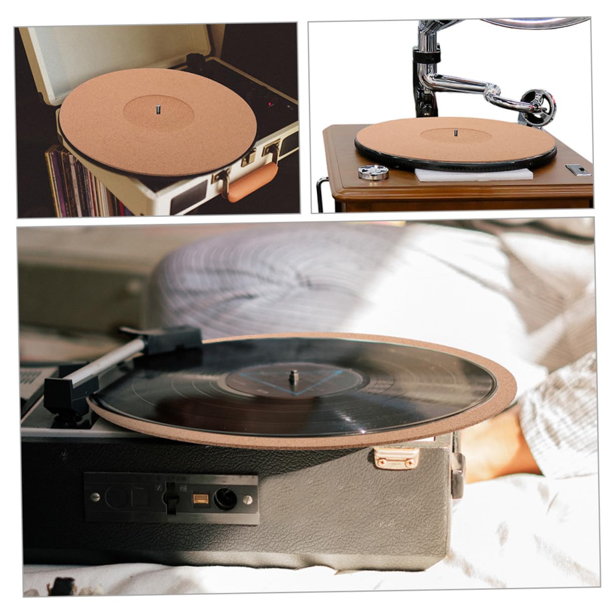 Garneck 2pcs Cork Record Mat Turntable Slipmat Record Protective Pad Anti-static Vinyl Pad Home Turntable Accessory