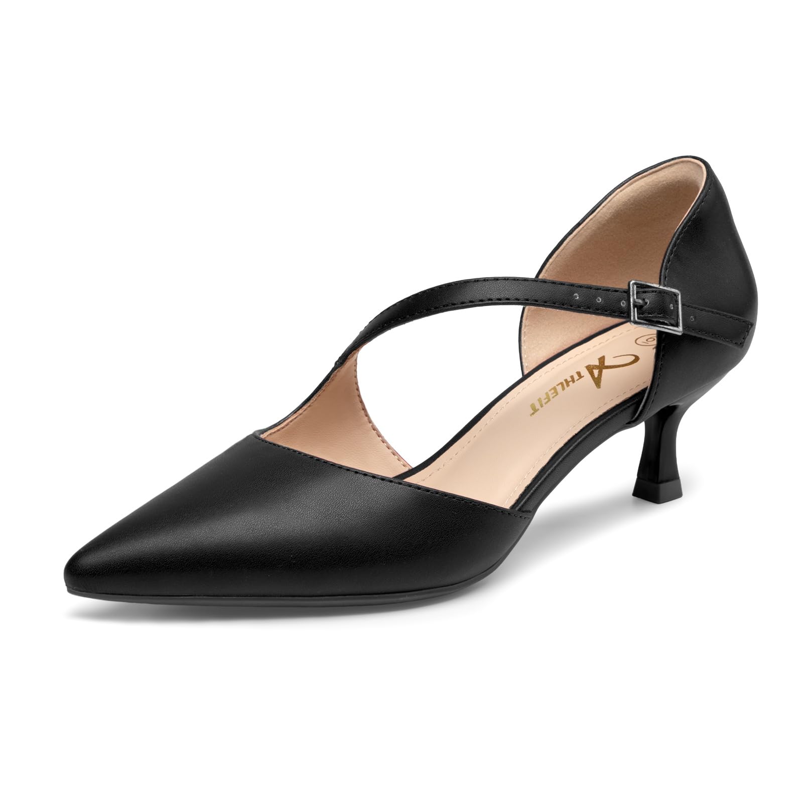 Athlefit Women's Low Kitten Heel Pumps Dress Shoes