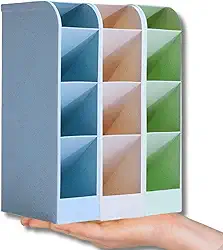 Kit com 3 Organizadores de Mesa Porta Lápis Canetas Multifuncional com 3 Divisórias em Plástico para Escritório Escola e Home Office Ideal para Papelaria e Materiais de Estudo 20cm