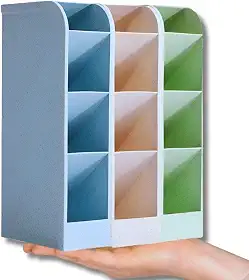Kit com 3 Organizadores de Mesa Porta Lápis Canetas Multifuncional com 3 Divisórias em Plástico para Escritório Escola e Home Office Ideal para Papelaria e Materiais de Estudo 20cm