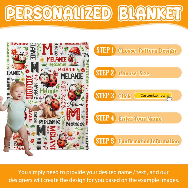 Image of Custom Ladybug Blanket for Boys Girls,Ultra Soft Personalized Gifts Baby Blanket,Customized Throw for Toddlers Newborn Stroller Crib,50 inchx60 inch