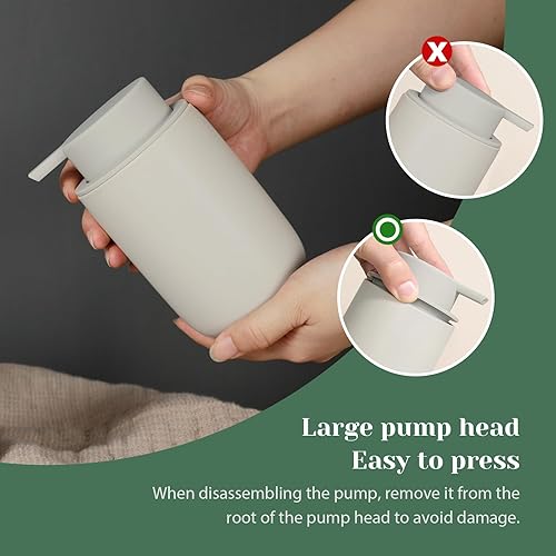 Miniatura 7 de INGOFIN Juego de dispensador de jabón de loción de cerámica, paquete de 2 (12 onzas) dispensador de jabón de manos de baño con bomba, juego de