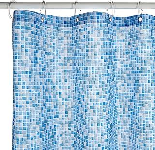 Croydex Blue Swimming Pool Mosaic Textile Shower Curtain with Hygiene 'N' Clean