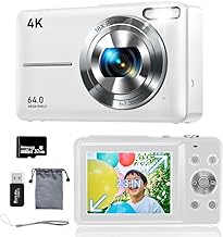 Digital Camera (4K Video Recording, 64 Million Pixels) Digital Camera, 32 GB, Micro SD Card Included, AF Autofocus, Compact Camera, 2.8 Inch Large Screen, 18x Zoom, Flash, Image Stabilization, Webcam