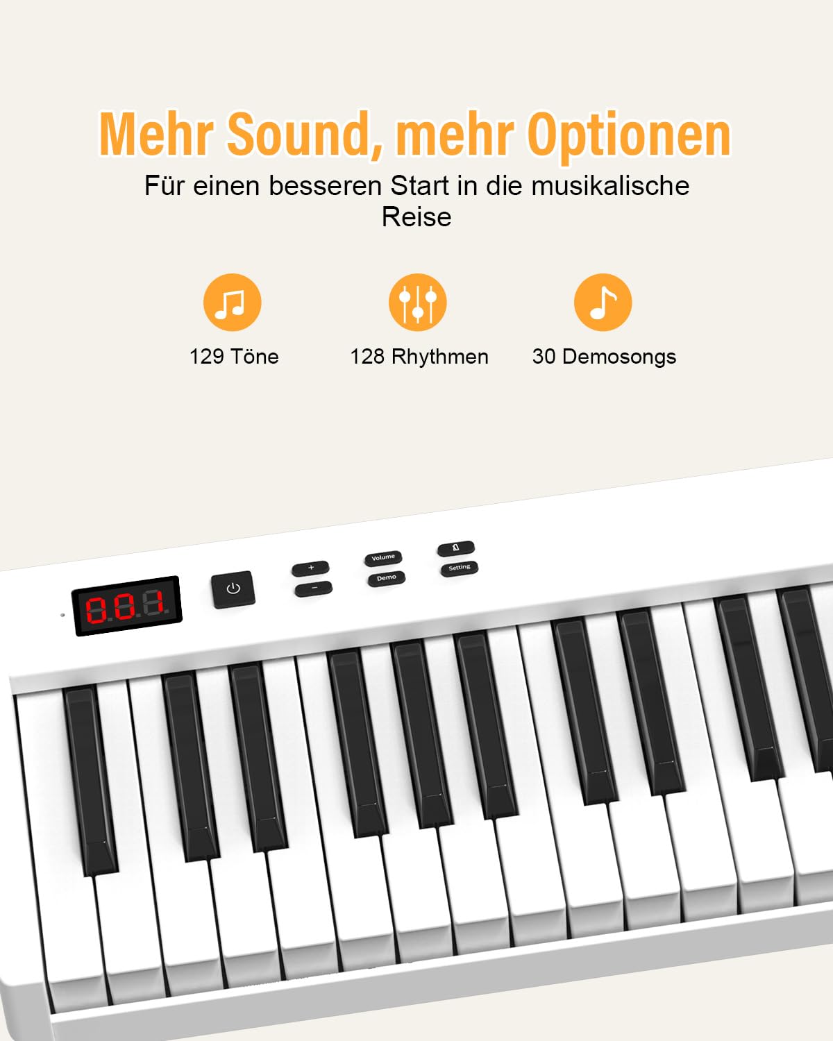 Set tastiera con supporto a 88 tasti E-Piano, compatto e portatile, con custodia per il trasporto, leggio e pedale Sustain, pianoforte bianco, per adulti e bambini