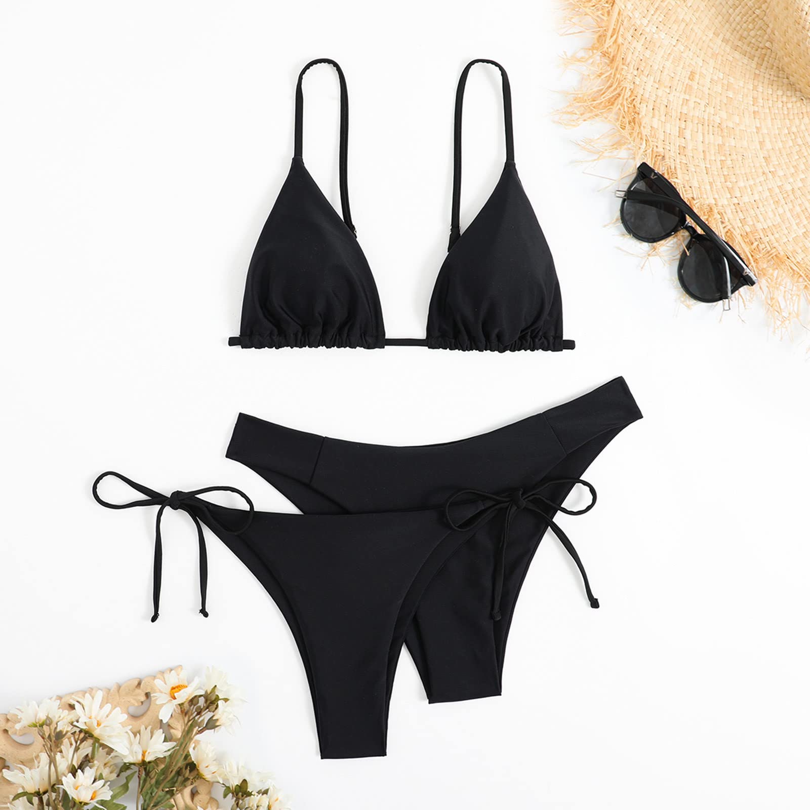 Bikini da donna, 3 pezzi, con fascia, push-up, brasiliano, abbigliamento da spiaggia, taglia 48, viola, L