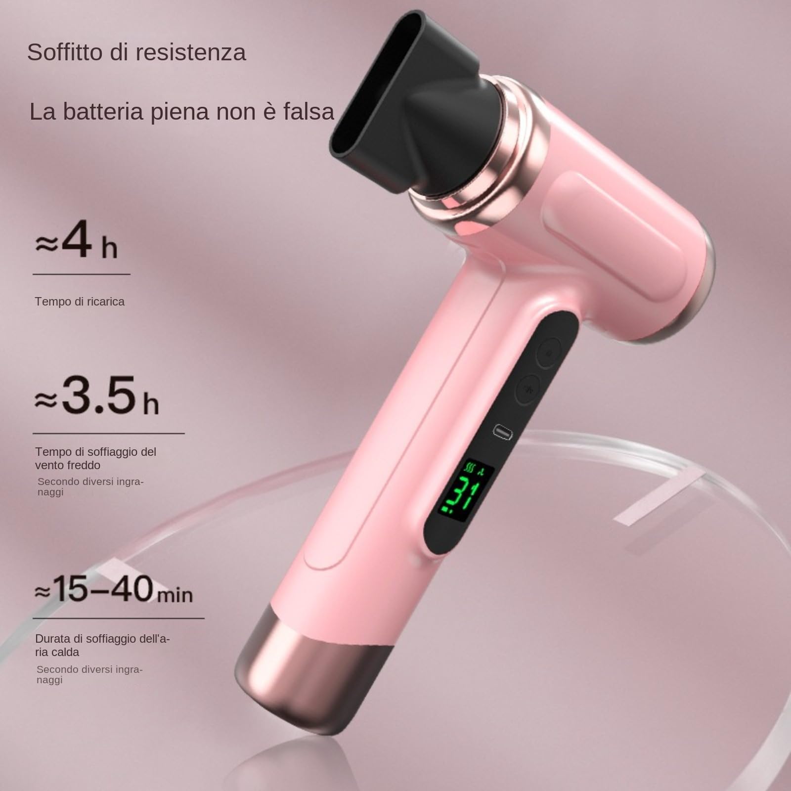 Asciugacapelli Senza Fili 15000mAh – Phon Portatile USB Ricaricabile 200W con Aria Calda e Fredda, Compatto per Viaggi, Campeggio e Dormitori Studenteschi,Asciugacapelli portatile ricaricabile senza f