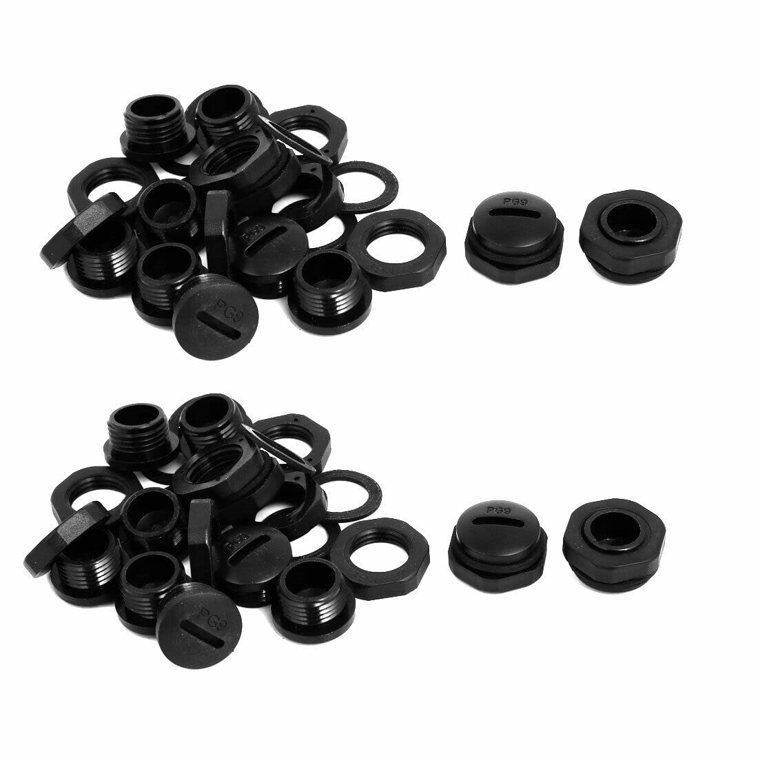 Tool parts PG9 Nylon Male Threaded Cable Gland Screw End Cap Cover Black 20pcs