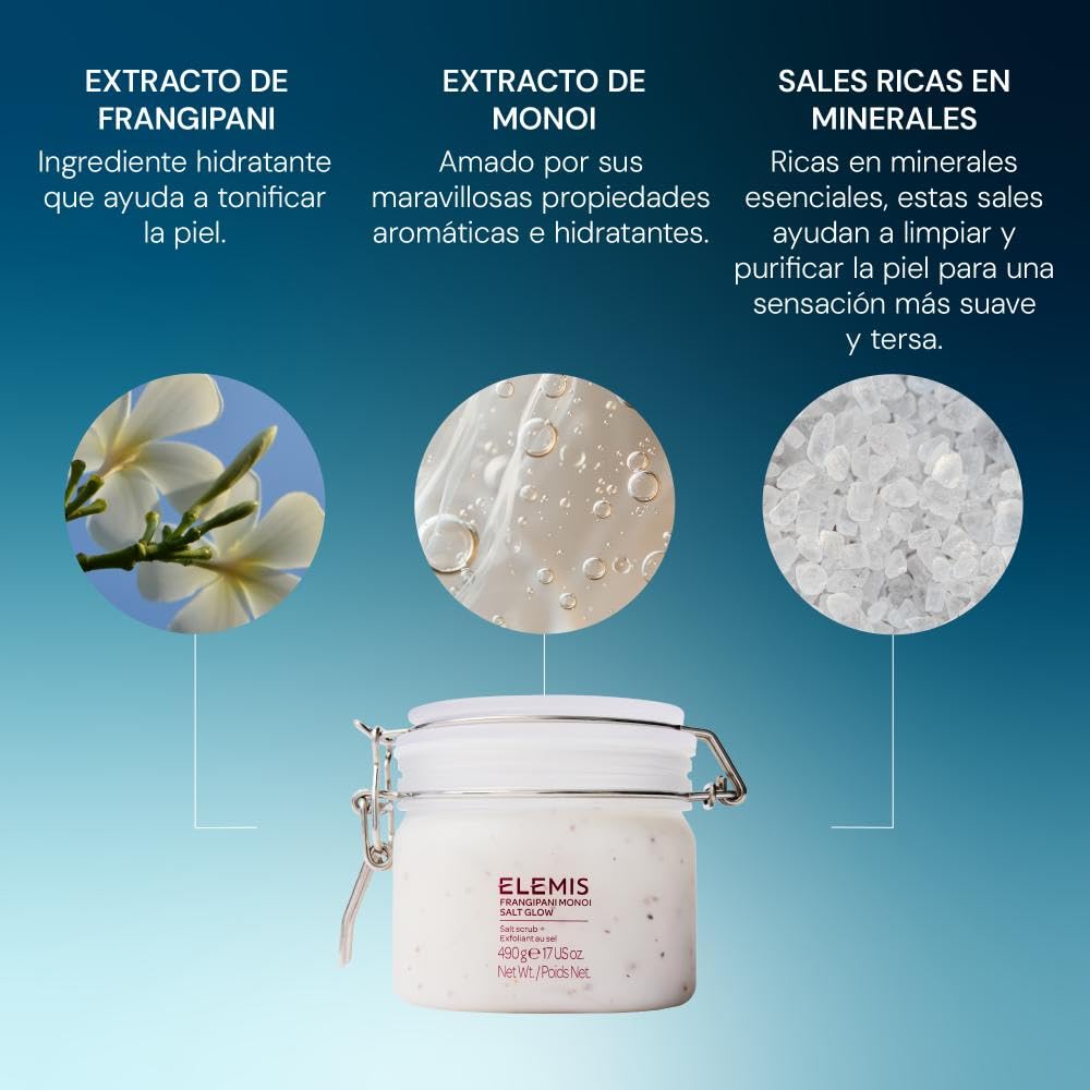 Elemis Frangipani Monoi Salt Glow Exfoliante Corporal Exfoliante De Sal Para Suavizar La Piel Exfolia Y Suaviza Exfoliante Ligeramente Perfumado Con Minerales Para Limpiar E Hidratar La Piel, 490ml