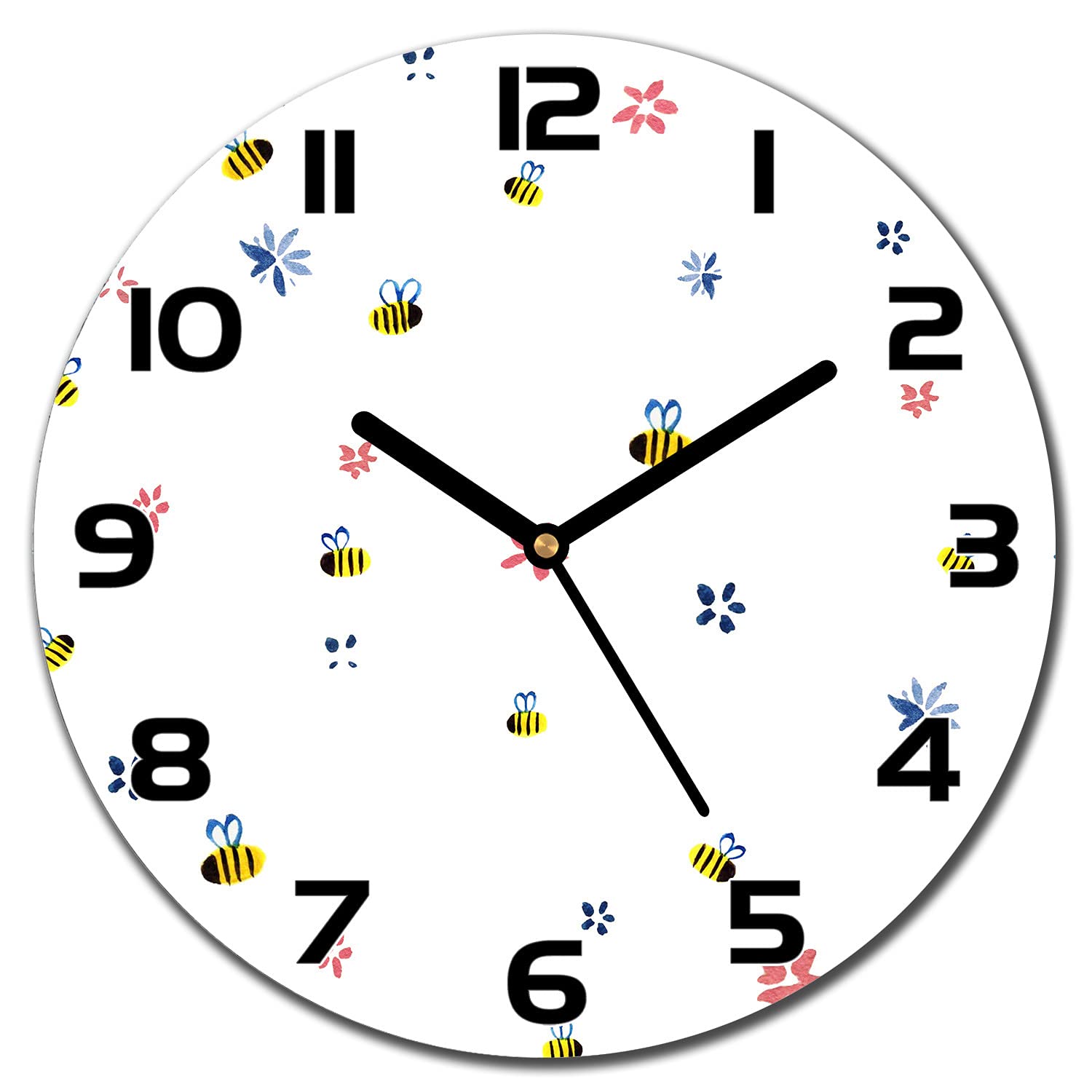 Horloge silencieuse en verre 30 cm Coloray Fleurs d'abeille sans bruit